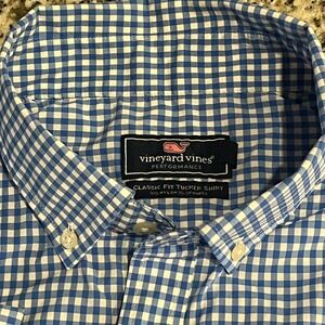 Vineyard Vines Performance Classic Fit Tucker Short Sleeve Shirt Mens Large Blue